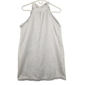 Gomorn Dress Womens Large White Eyelet embroidered Lined Halter Boho Coastal